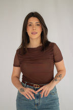 Blusa Tule Duplo Maitê Marrom