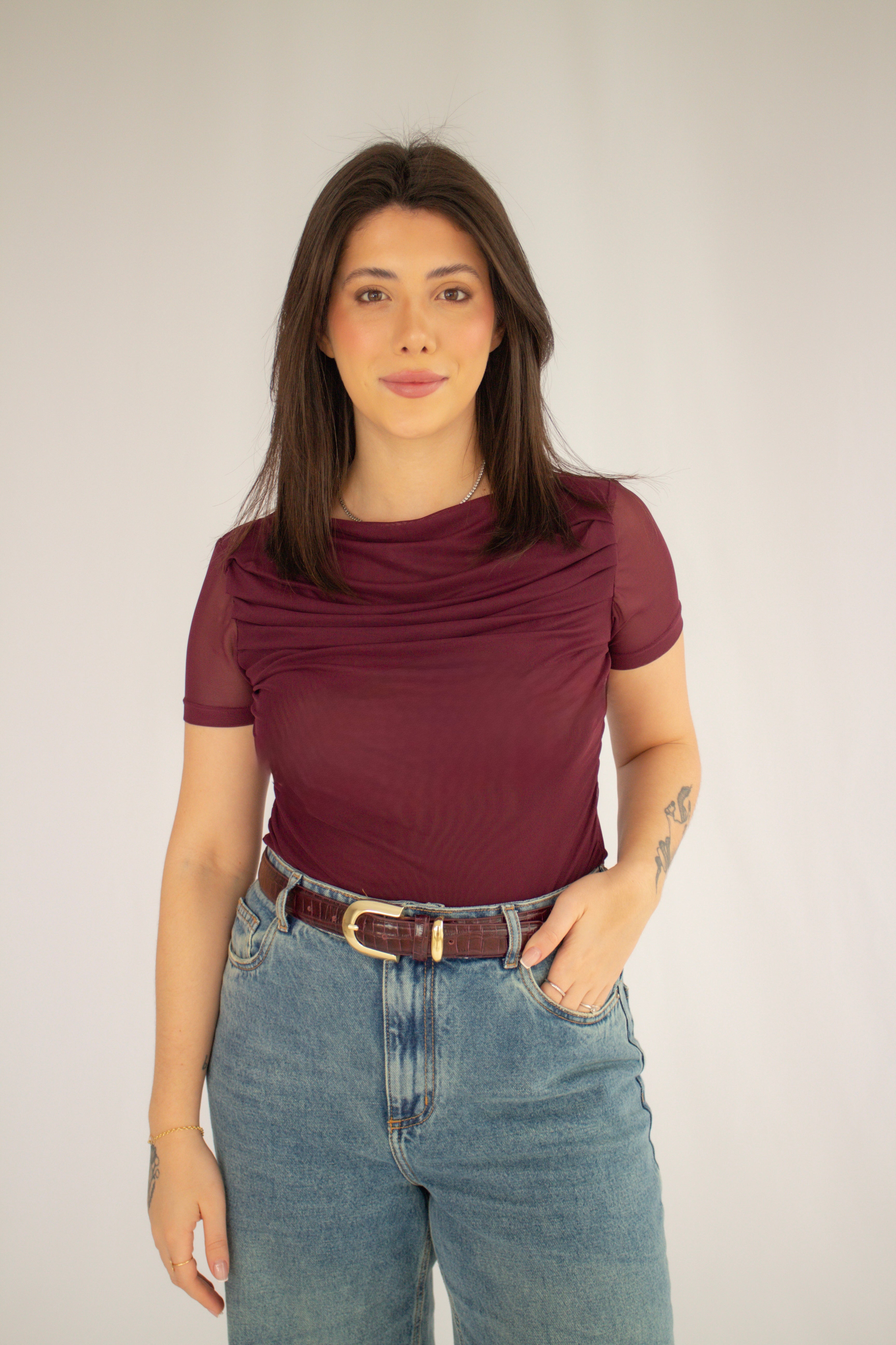 Blusa Tule Duplo Maitê Vinho