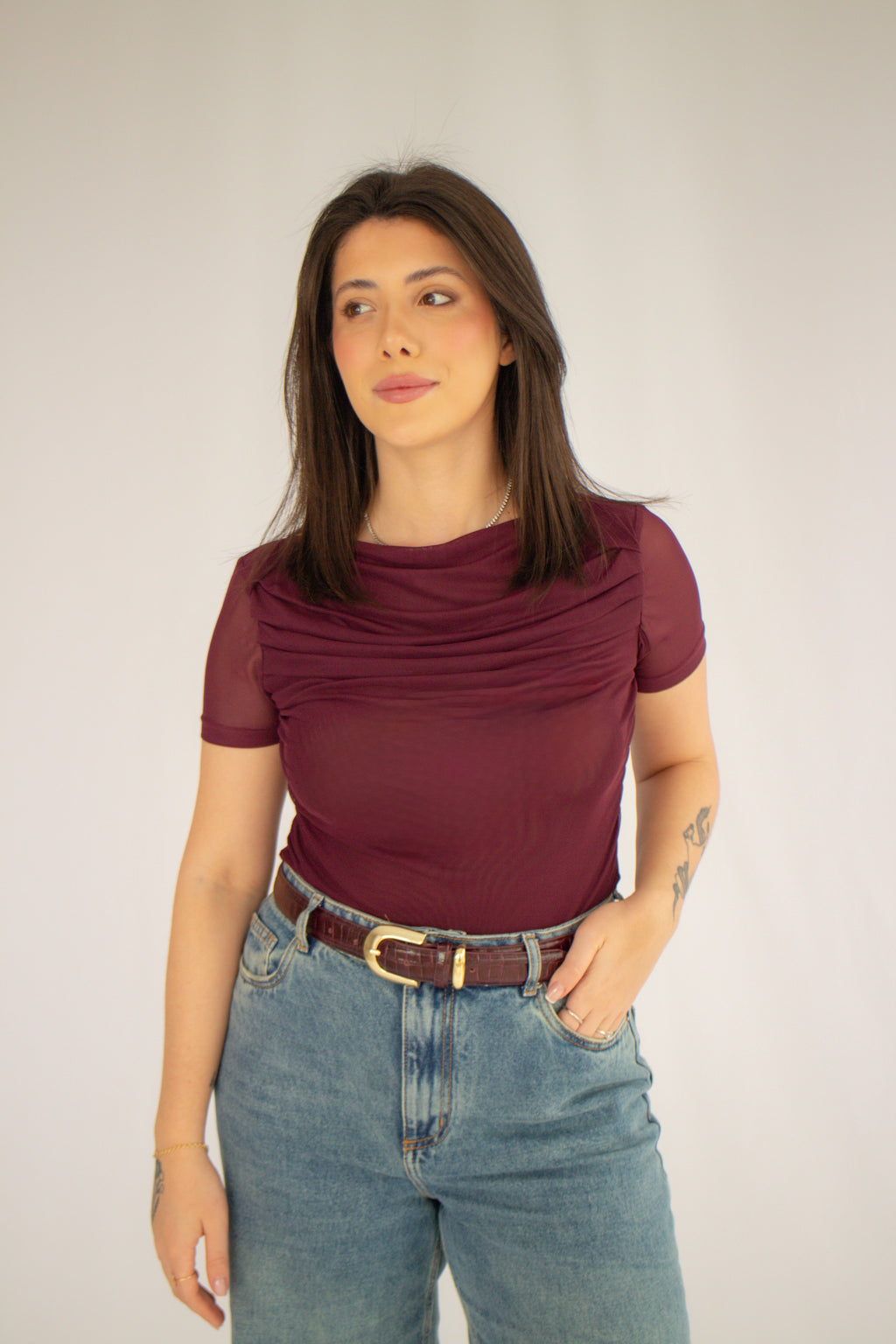 Blusa Tule Duplo Maitê Vinho