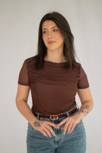 Blusa Tule Duplo Maitê Marrom