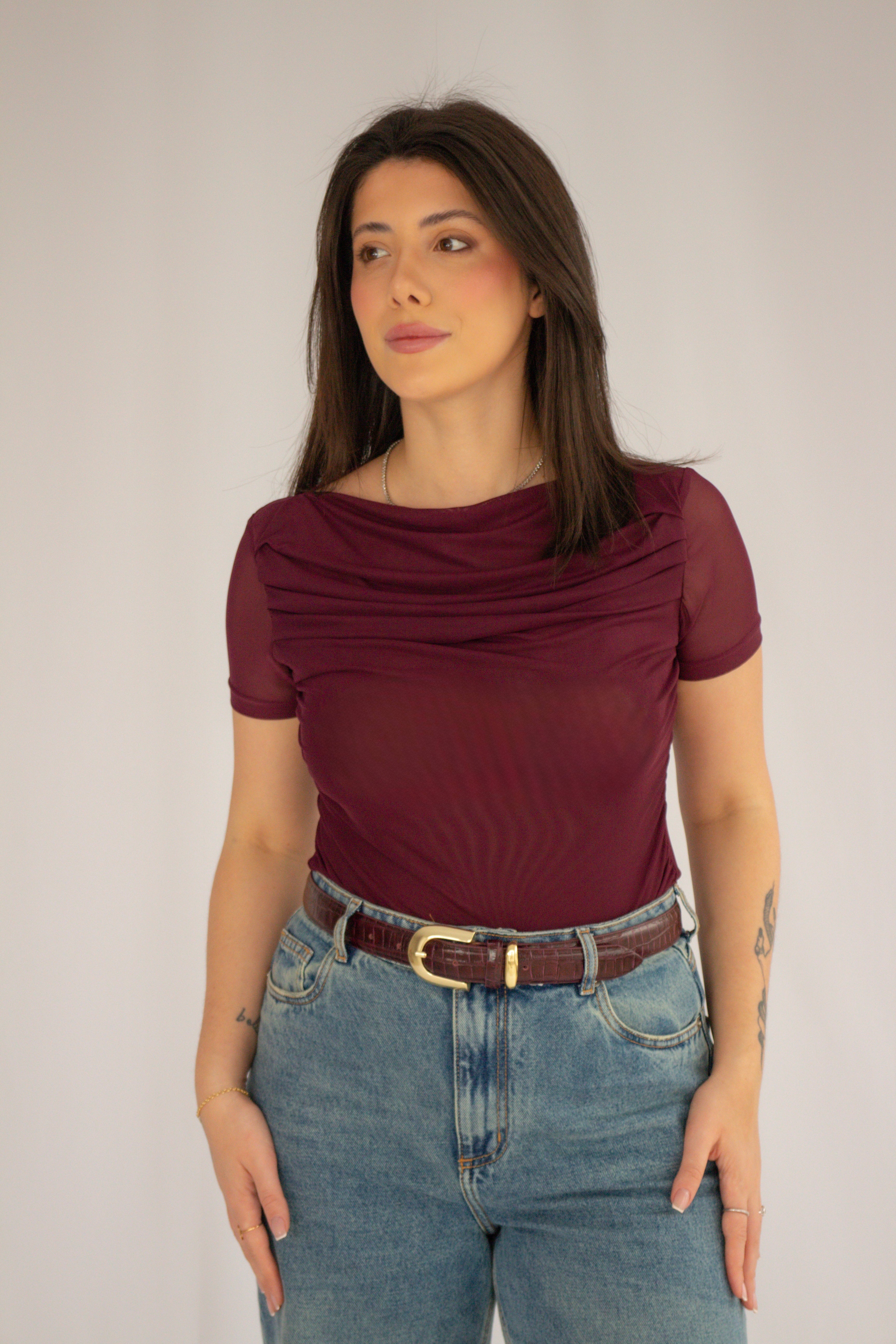 Blusa Tule Duplo Maitê Vinho