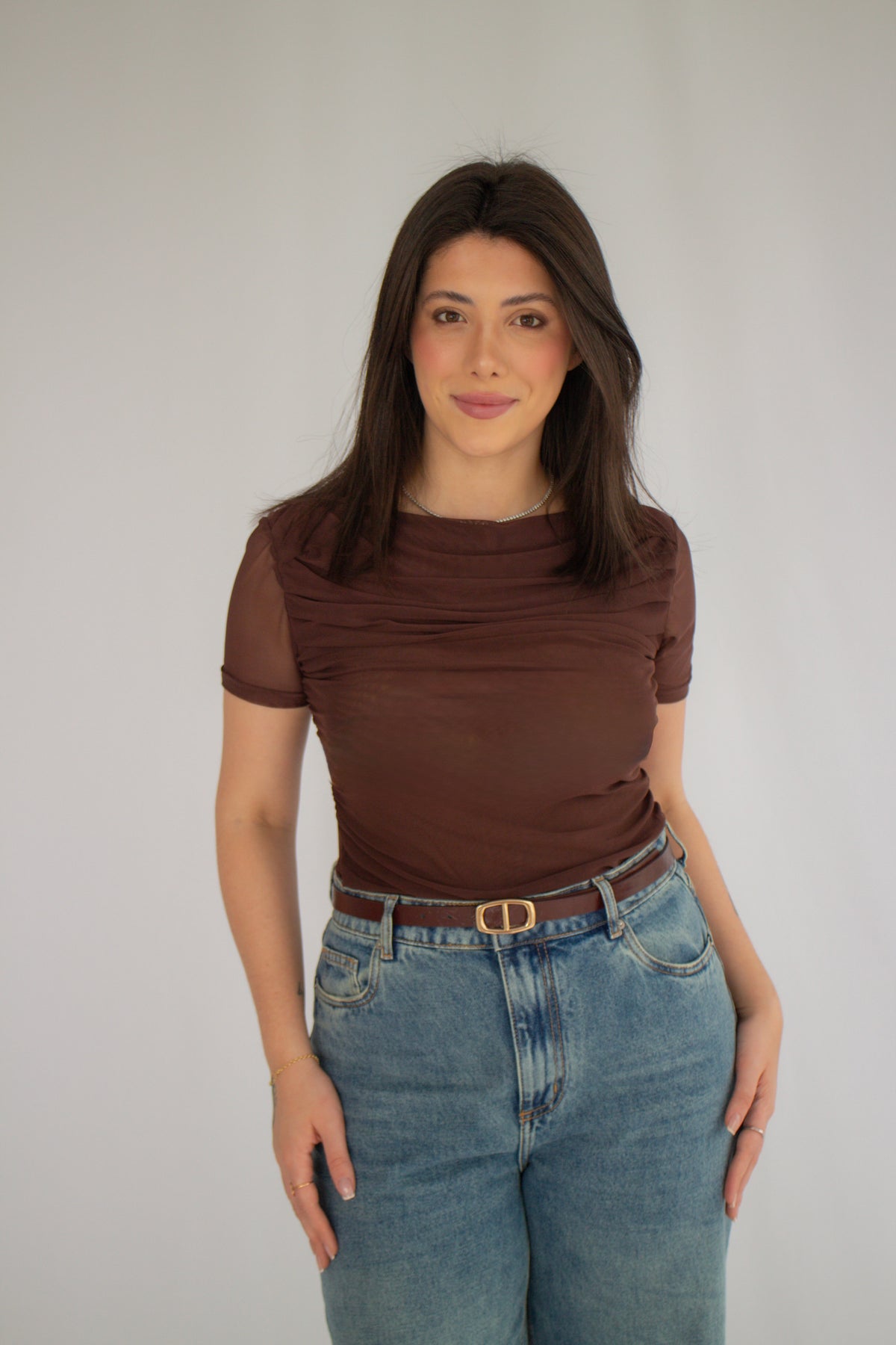 Blusa Tule Duplo Maitê Marrom